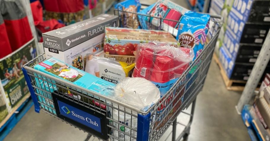 sam's club shopping cart full of items