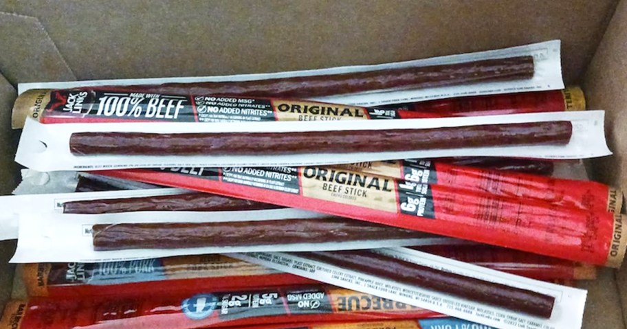 box full of Jack Link's beef sticks