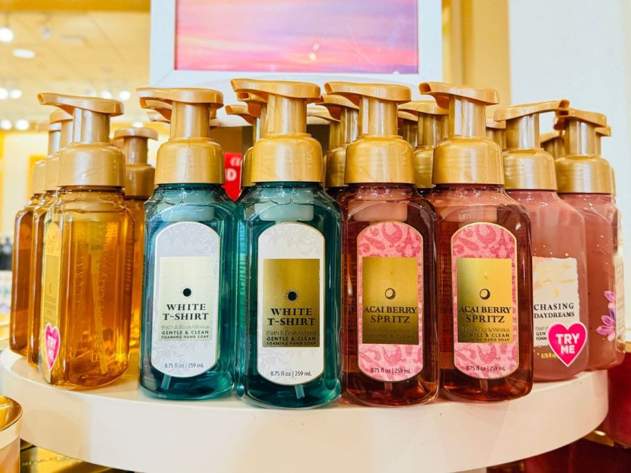 A display of Hand Soaps at Bath & Body Works